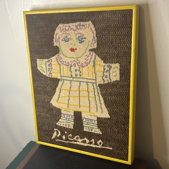 Extremely Rare Vintage Pablo Picasso Une Poupee Decoupee Framed Needlepoint Art - Picture 2 of 7